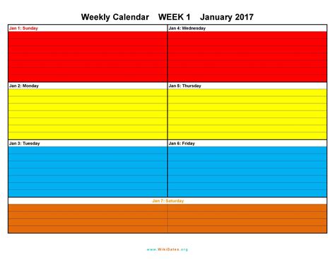 Excel Weekly Calendar Template